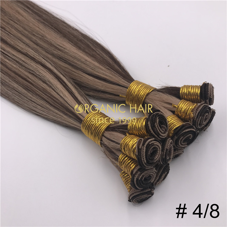 Piano color #4/8 human full cuticle hair hand tied wefts X229